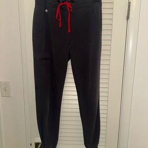 Figs Women Pewter Jogger Scrub Pants with Red Drawstring